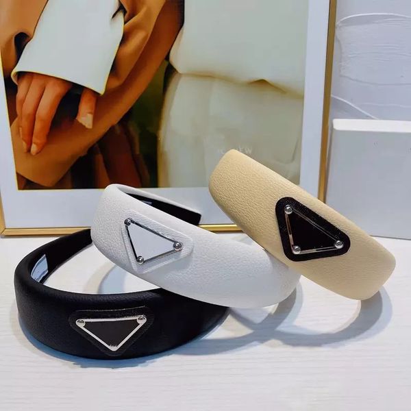 

3colors p letter girls sports headbands 3colors soft leather women makeup headband decor hair hoop black white khaki headwear, Silver