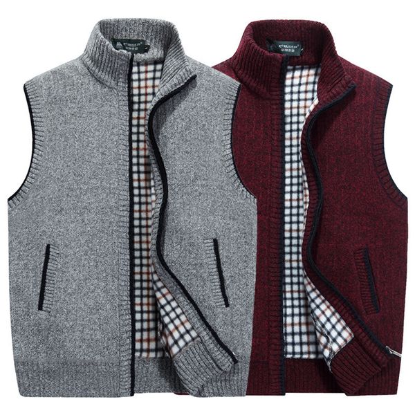 

men s vests thick sweaters autumn winter warm sleeveless jackets sweatercoat knitted zipper outerwear casaco masculino 230112, Black;white