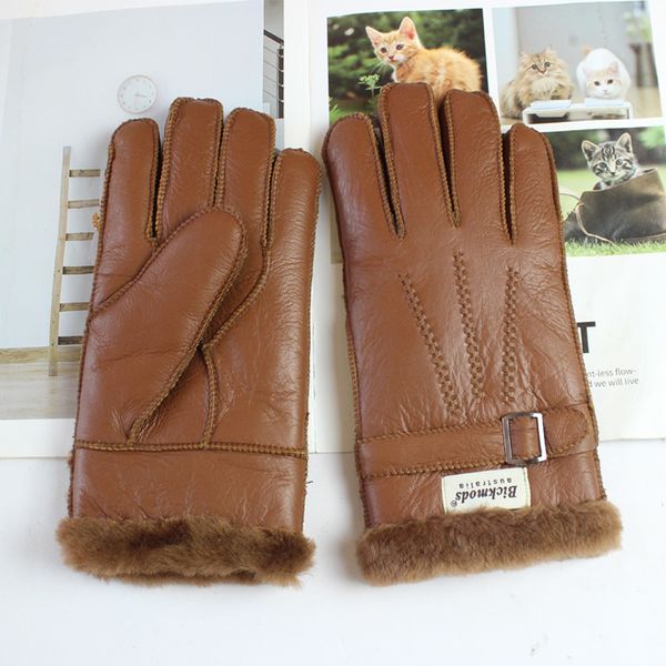 

fingerless gloves sheepskin fur gloves mens leather thicken winter warm outdoor windproof and coldproof finger gloves 230113, Blue;gray