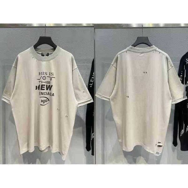 

balengs italy brand men t shirts printing men's women's os paris printed the new hole t-shirt balencaga, White;black