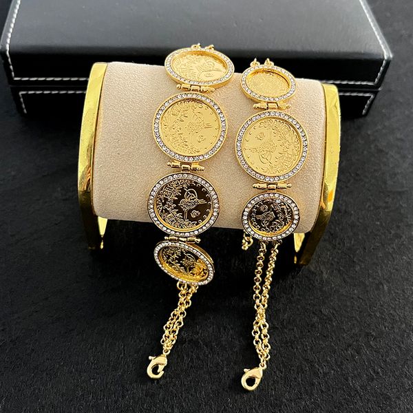 

charm bracelets herseygold gold plated turkish coin bracelet chain for women arabic totem charm bracelets muslim wedding jewelry bridal gift, Golden;silver
