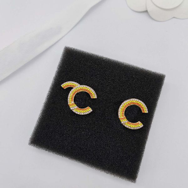 

2023 luxury quality charm stud earring with red and yellow diamond in 18k gold plated have box stamp ps7502a, Golden