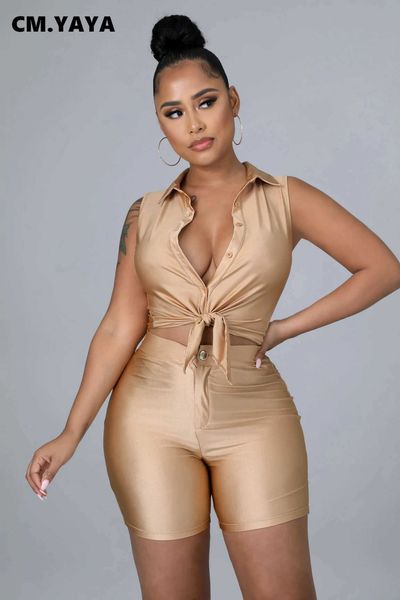 

two piece dress cm.yaya elegant active women's set sleeveless shirt and shorts suit tracksuit two 2 piece set fitness outfits 2022 summ, White