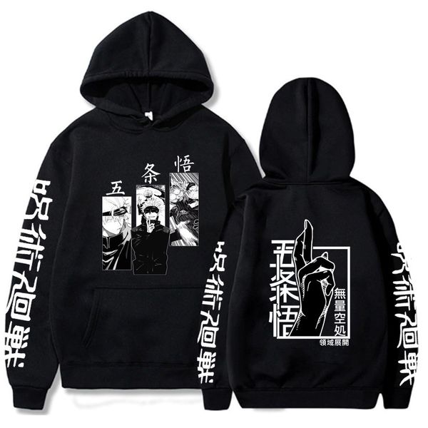 

mens hoodies sweatshirts japan anime jujutsu kaisen gojo satoru printed hoodie loose streetwear pullovers long sleeves winter 230113, Black