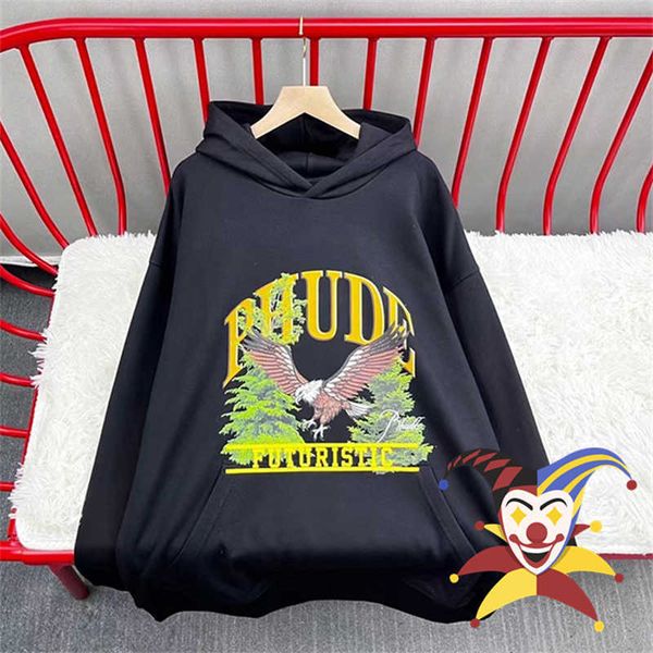 

men's hoodies sweatshirts eagle yellow printing hoodie men women heavy fabric sweatshirts t230111, Black