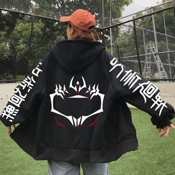 

mens hoodies sweatshirts jujutsu kaisen coat zipper men women loog sleeve cool ryomen sukuna casual 230113, Black