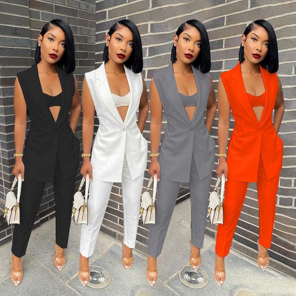 

two piece dress echoine white ol suit sleeveless blazer outwear vest and pants two piece set business office ladies suit women clothing 2022
