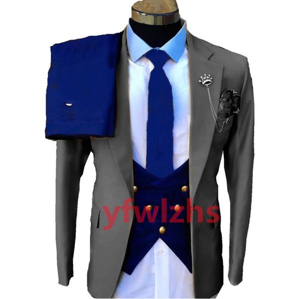 

custom-made groom tuxedos one button blossom men suits notch lapel groomsmen wedding/prom/dinner man blazer jacket pants tie vest m228, Black;gray