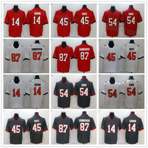 

men football 87 rob gronkowski jersey 14 chris godwin 54 lavonte david 45 devin white team color red white grey embroidery and sewing color, Black;red