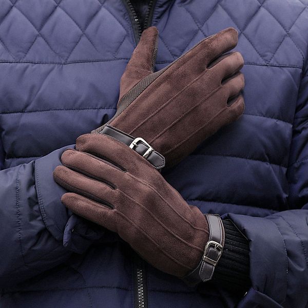 

fingerless gloves man autumn winter suede plus velvet keep warm touch screen outdoor sports gloves fashion solid elasticity drive cycling 23, Blue;gray