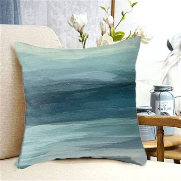 

fjtp seafoam green mint navy blue abstract ocean art painting flax cotton hidden zipper throw pillow covers 18x18 in (two sides), Black;brown