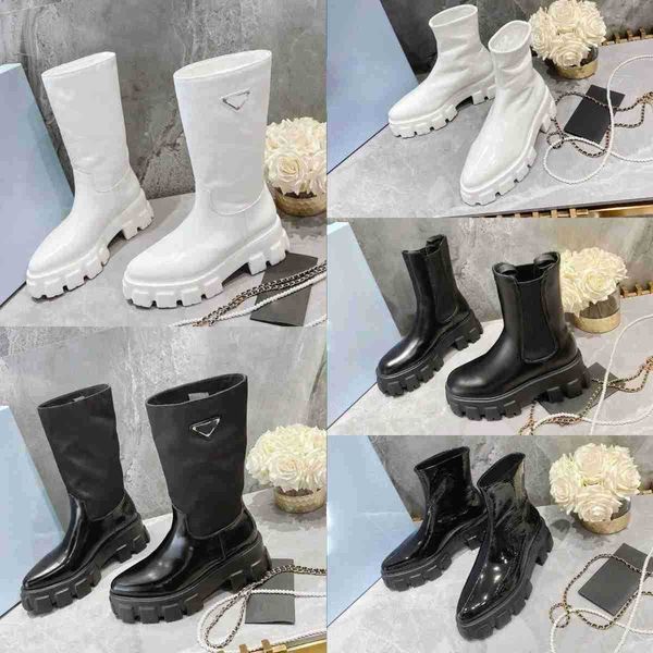 

2023 luxurys designer brand p ankle boots black white snow booties chelsea boots smooth leather oxford anti slip wear resistant classic knee