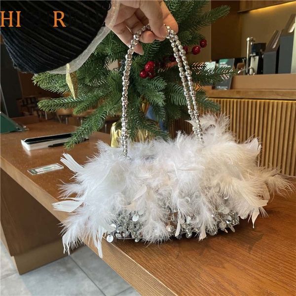 

waist bags woman retro sequined plush designer female chains shoulder party evening clutch purse fur feathers luxury 230114