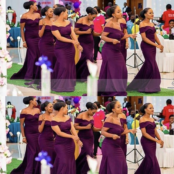 

dark purple mermaid bridesmaid dress simple off shoulder women plus size wedding party dress vestidos customize prom dress, White;pink