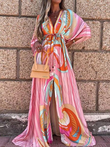 

casual dresses summer print casual women dresses oversized holiday beach dress boho long coverup dress female long sleeve loose tunic dress, Black;gray