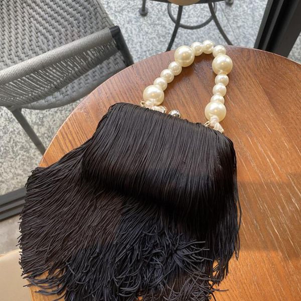 

waist bags luxury black tassel party purse handbag fashion high level clutche handle evening dinner ladies bride gift 230114