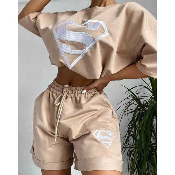 

two piece dress vintage letter print t shirts short sets goth punk high street 2-piece sets tracksuits casual outfirts 2021 summer fashion w, White