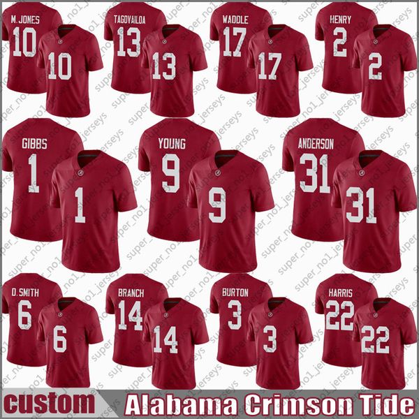 

custom alabama crimson tide football jersey 9 bryce young 31 will anderson jr jahmyr gibbs jermaine burton jerseys brian branch tua tagovail, Black;red