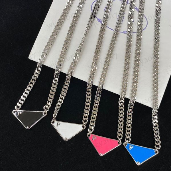 

23 mens womens triangle letter pendant necklace chunky chain necklace party gift quality jewelry, Silver