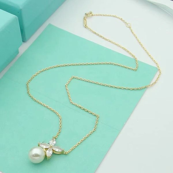 

luxury pearl necklace fashion designer women's diamond pendant girls valentine's day 18k gold jewelry gift factory, Silver