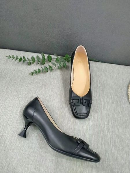 

square toe high-heeled formal shoes classic shallow single shoe cow leather upper pig leather lining sheepskin insole simple fashion comfort, Black