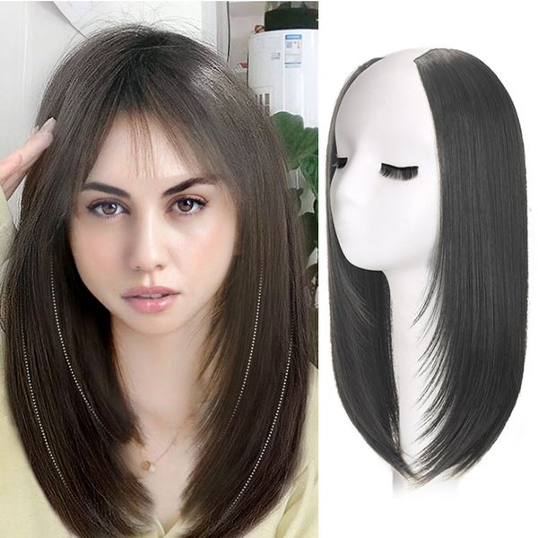 

synthetic s onepieces clip invisible hair s utype short straight women hairpieces half female 230114, Black