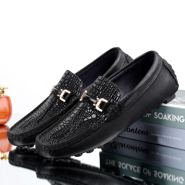

dress shoes luxury pattern slipon loafers genuine leather fashion mens shoes zapatos hombre black casual moccasin 230114