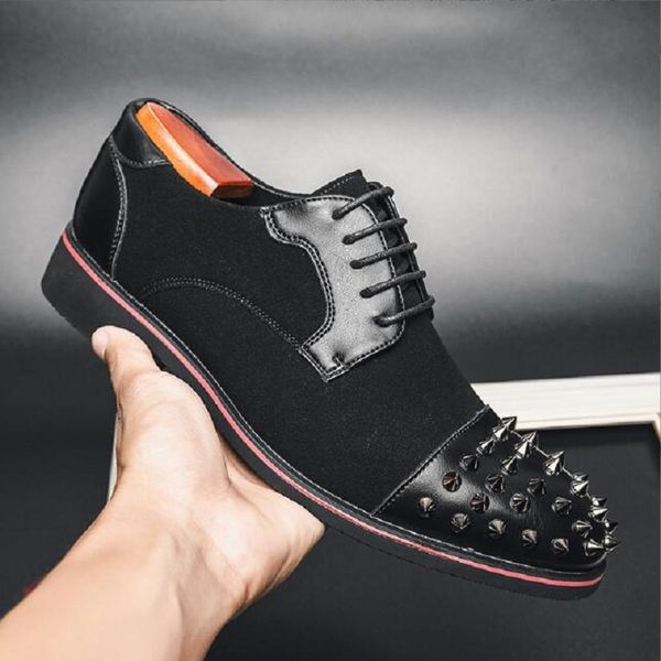 

men black pointed suede studded rivet shoes casual oxford shoes for men formal wedding dress homecoming sapato social masculino da028