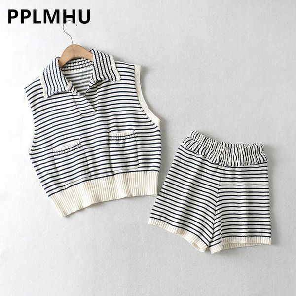 

two piece dress streetwear stripe knitted tracksuit women's sleeveless pullover tshirts two piece sets summer mini shorts suits ribb te, White