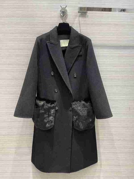 

women's wool blends milan runway autumn winter lapel neck long sleeve designer coat brand same style outerwear 10-1 flp7, Black