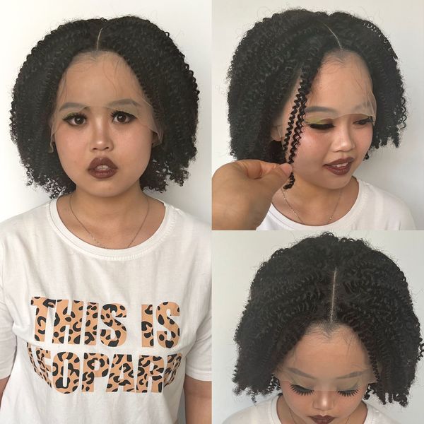 

lace s 3b 4c afro kinky curly human hair for black women bob lace front s remy s 230114, Black;brown