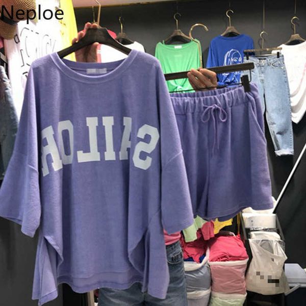 

two piece dress neploe 2 piece set women letter print o neck short sleeve t shirts lace up stretch high waist wide leg shorts fashion suits, White