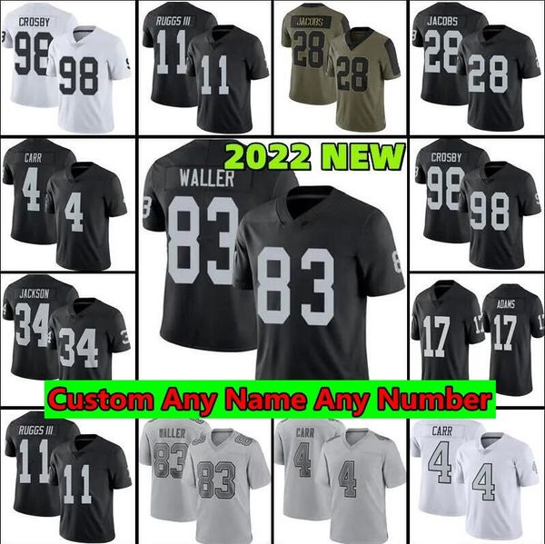 

davante adams 17 football jersey 83 darren waller 98 maxx crosy 4 derek carr 55 chandler jones 28 josh jacobs henry ruggs iii hunter renfrow, Black;red