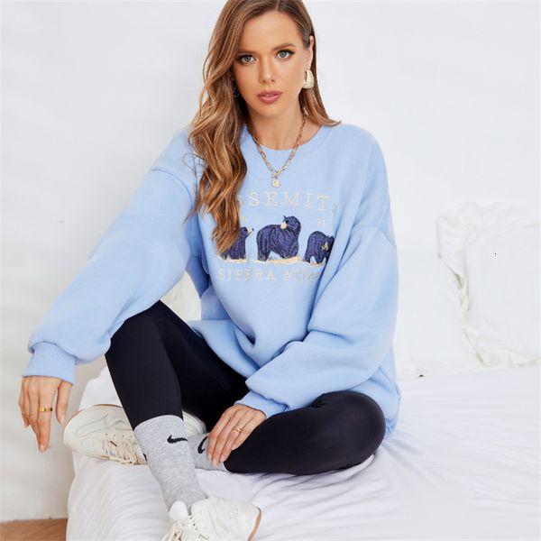 

womens hoodies sweatshirts sky blue oversized fleece sweatshirt korean style cotton long sleeve pullover round neck cute bear graphic sweats, Black