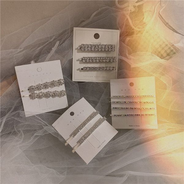 

korea diamond hairpins ribbon women bingbing crystal hair clips set girls luxury shining crystal barrettes hair styling accessories 1334, Slivery;white