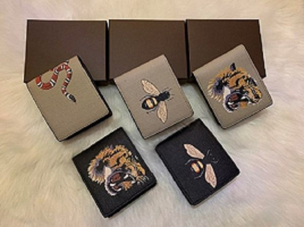

men animal designer fashion short wallet leather black snake tiger bee women luxury purse card holders with gift box, Red;black
