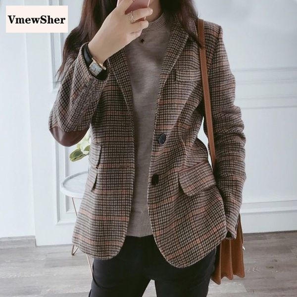 

womens suits blazers vmewsher british style slim women plaid blazers patch patchwork women classic suit coat formal lady single breasted out, White;black