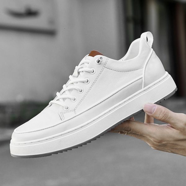 

dress shoes men casual cow leather mens sneakers handmade breathable loafer luxury brand white skate man 230114, Black