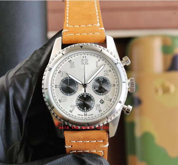 

multi style super quality men watches 46mm sapphire luminous japan multi-function quartz chronograph 316l steel original buckle cowhide stra, Slivery;brown