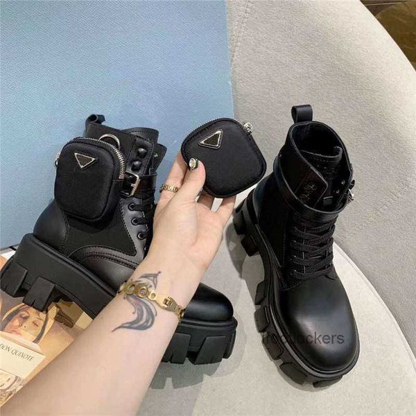 

designers women boots letter printing chunky heel shoes matte bright leather classic style boots small pocket ship with box, Black