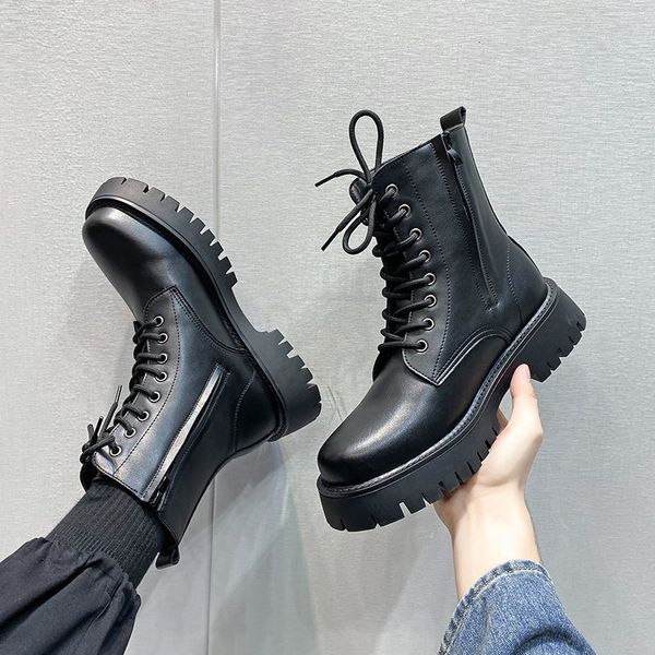 

boots mens fashion men's british style high leisure middle leather shoes work black 230114