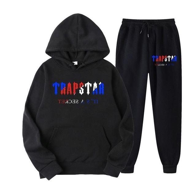 

tracksuit trapstar brand organic cotton printed sportswear men 16 colors loose hoodie sweatshirt pants jogging warm two pieces set, White;black