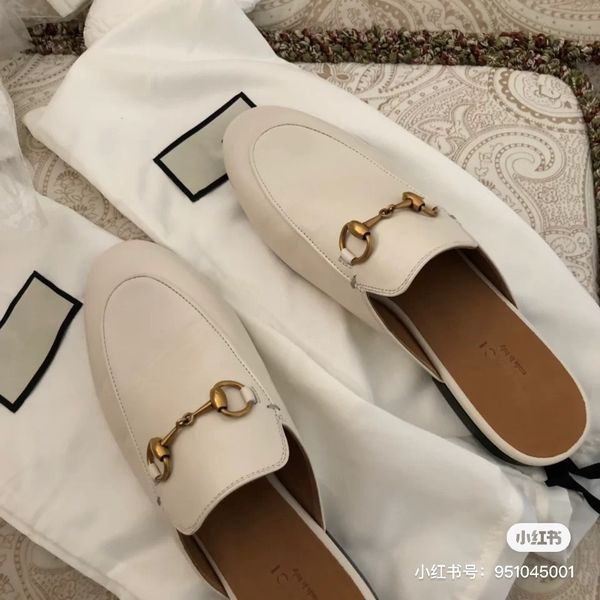

ggity half metal lock slippers women shoes suede slip on flat shoe for luxury designer mules round toe summer walk casual lady slides women, Black