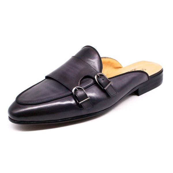 

dress shoes black half for men genuine cow leather mules causal with double buckle shallow breathable shoe 230114