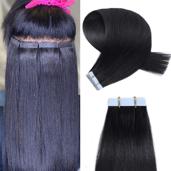 

lace s tape in human hair s peruvian 10a unprocessed virg straight seamless sk weft 40pcs 230114, Black;brown