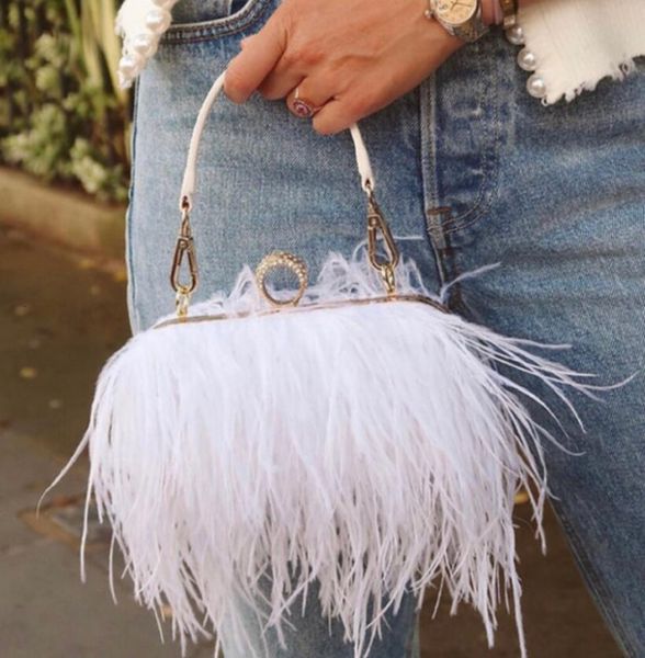 

waist bags ostrich feather for women tassel party clutch evening diamond ring purses and handbags wedding chain shoulder 230114