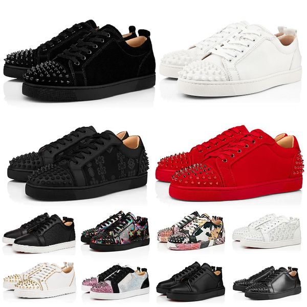 

2023 men designer bottoms casual shoes loafers rivets low studed designers shoe mens women fashion red sneakers trainers with box big size 1, Black