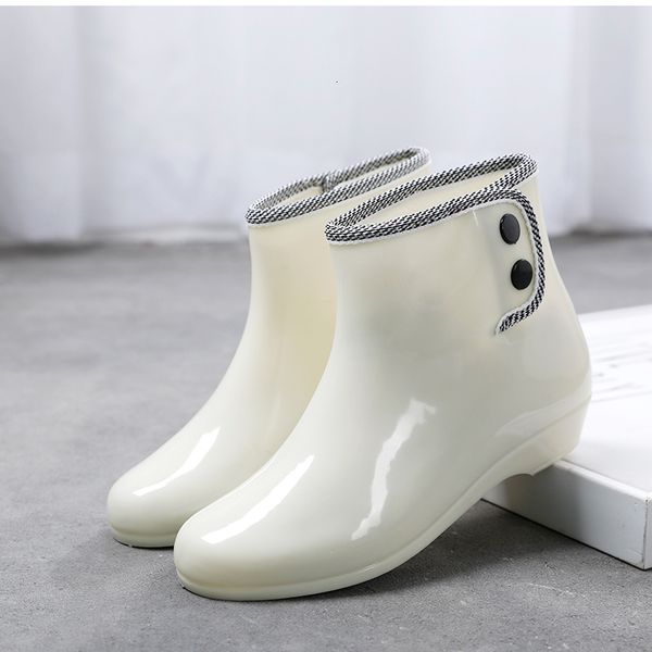 

rain boots for women fashion waterproof footwear woman wedges short jelly ankle dot print boot nonslip water shoes 230114, Black;red