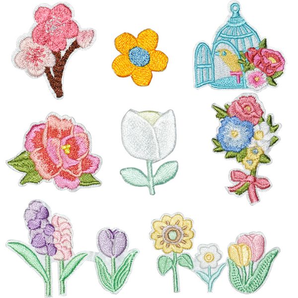 

notions iron on patches flower appliques stickers 8 patterns decorative embroidered patch for craft diy clothes dress hat, Black