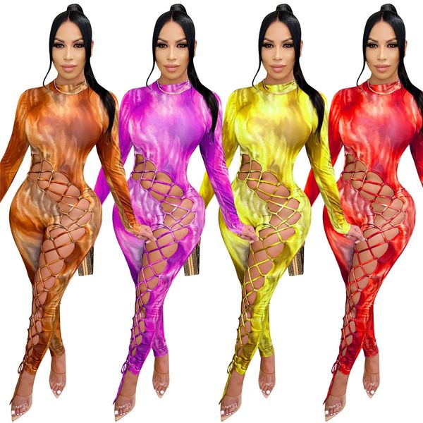 

hollow out jumpsuits women long sleeve bodycon rompers spring fall clothes see through one piece outfits bandage leggings skinny overalls 91, Black;white